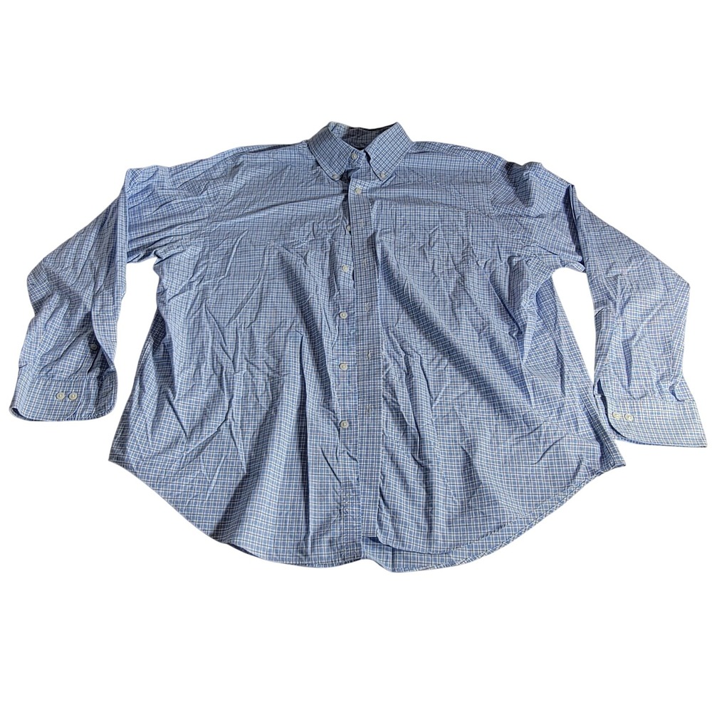 Lauren Ralph Lauren Mens Blue White Micro Check Non Iron Cotton Shirt 17.5 36/37